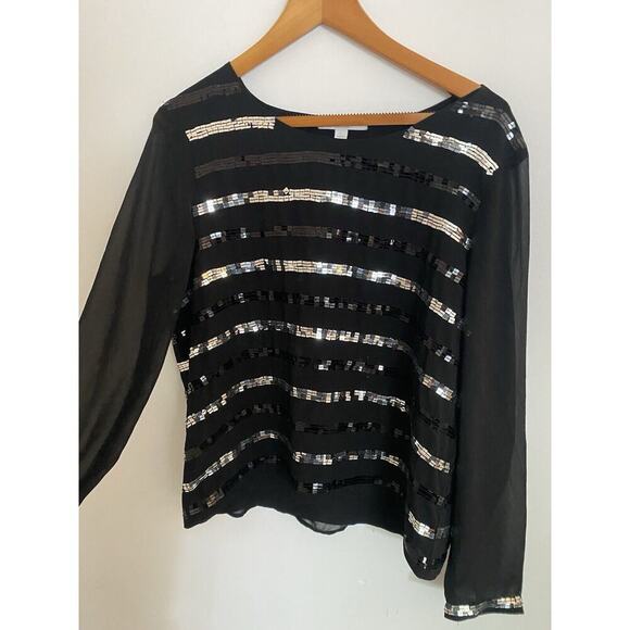 Piperlime Collection Womens Top Sequin Black Size Large - Picture 1 of 4